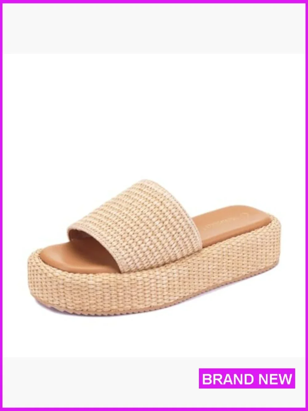 Women Raffia Espadrille Platform Slides Woven Straw Beach Vacation Shoes